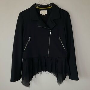 Nicole Miller Artelier Black Moto Jacket Silk Hem Size S Whimsigoth Goth